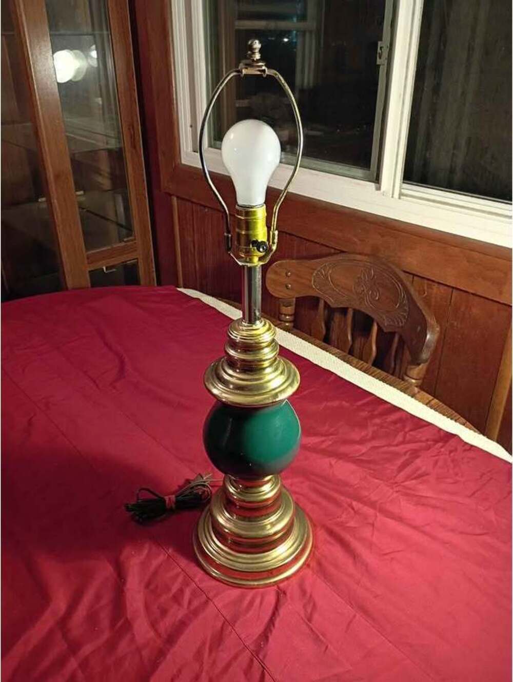 Vintage Brass and Green Table Lamp with Bulb